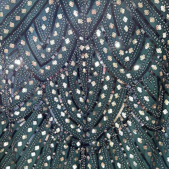 Fundaisy Flappers style green sequined dress with fringe & cap sleeves #3915 - Picture 5 of 8